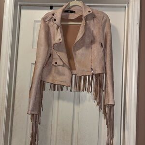 Missguided Fringe Blush Pink/Tan Jacket